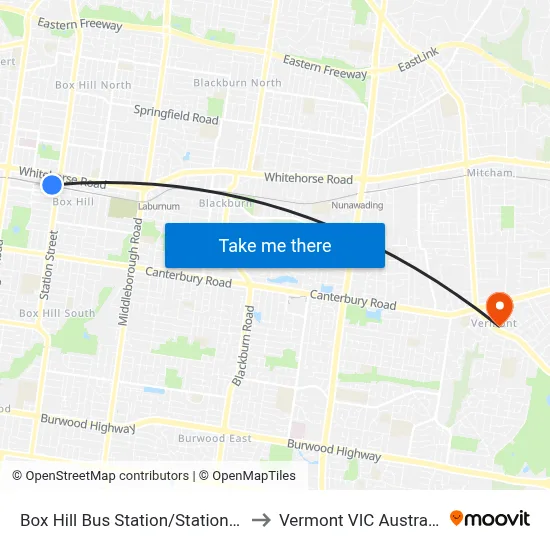 Box Hill Bus Station/Station St to Vermont VIC Australia map