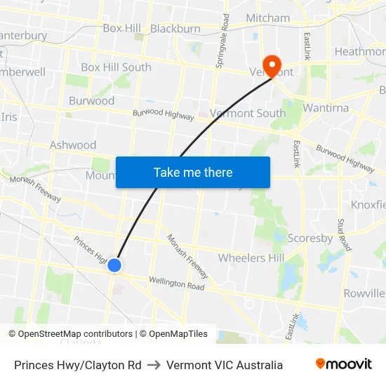 Princes Hwy/Clayton Rd to Vermont VIC Australia map