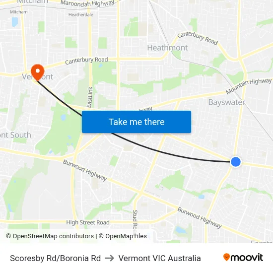 Scoresby Rd/Boronia Rd to Vermont VIC Australia map