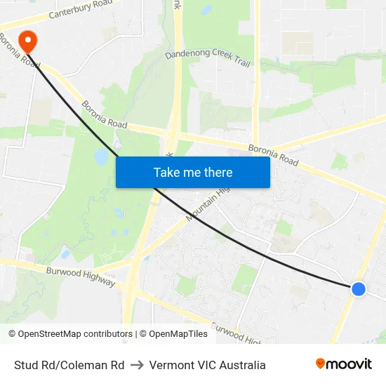 Stud Rd/Coleman Rd to Vermont VIC Australia map
