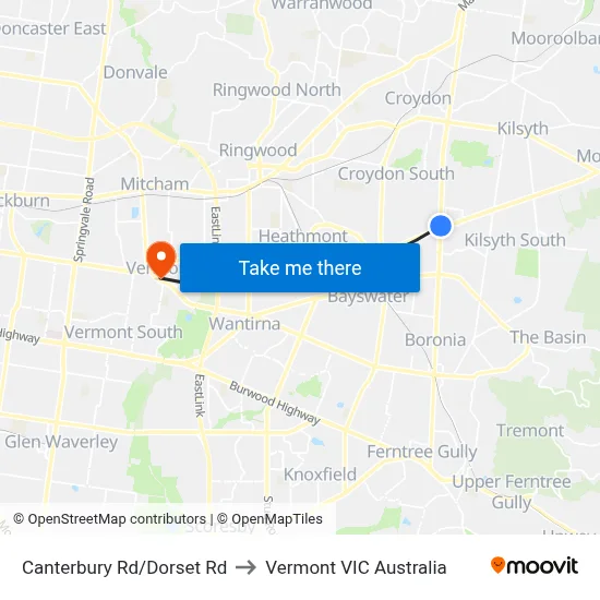Canterbury Rd/Dorset Rd to Vermont VIC Australia map