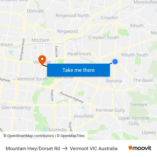 Mountain Hwy/Dorset Rd to Vermont VIC Australia map