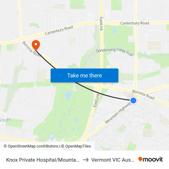 Knox Private Hospital/Mountain Hwy to Vermont VIC Australia map