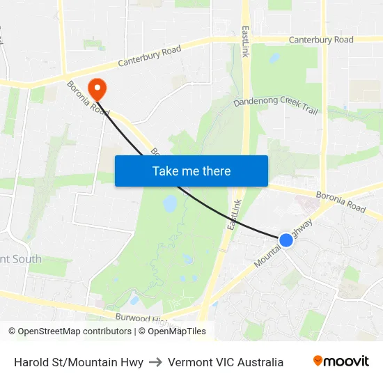 Harold St/Mountain Hwy to Vermont VIC Australia map