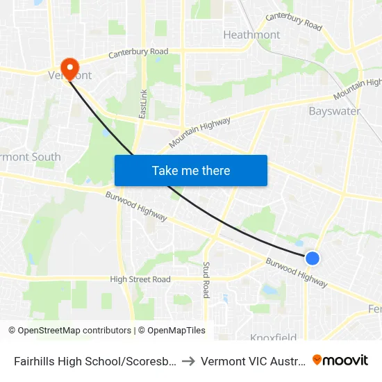 Fairhills High School/Scoresby Rd to Vermont VIC Australia map
