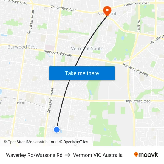 Waverley Rd/Watsons Rd to Vermont VIC Australia map