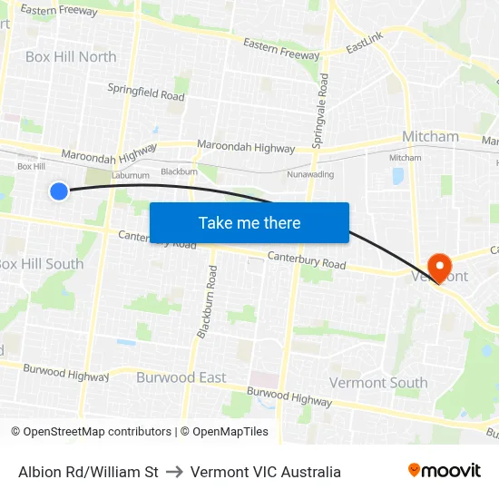 Albion Rd/William St to Vermont VIC Australia map