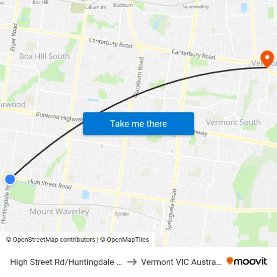 High Street Rd/Huntingdale Rd to Vermont VIC Australia map