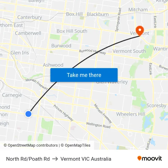 North Rd/Poath Rd to Vermont VIC Australia map