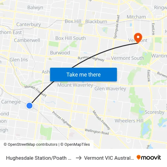 Hughesdale Station/Poath Rd to Vermont VIC Australia map