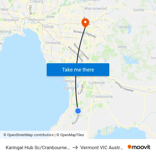 Karingal Hub Sc/Cranbourne Rd to Vermont VIC Australia map