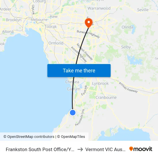 Frankston South Post Office/Yuille St to Vermont VIC Australia map