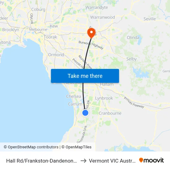 Hall Rd/Frankston-Dandenong Rd to Vermont VIC Australia map