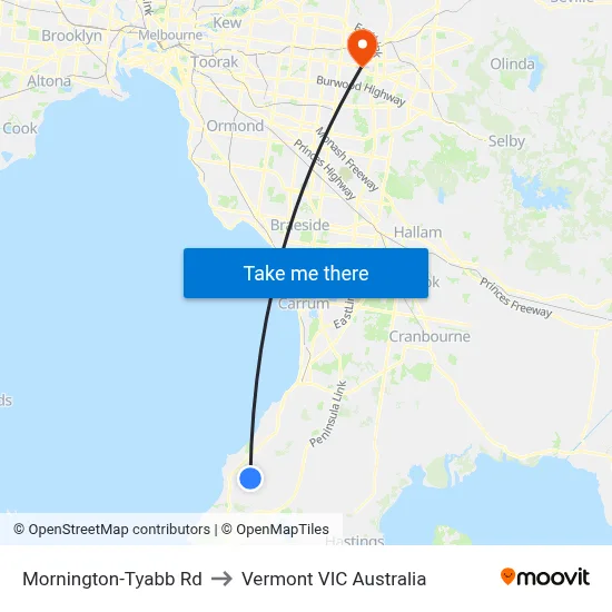 Mornington-Tyabb Rd to Vermont VIC Australia map