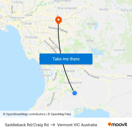 Saddleback Rd/Craig Rd to Vermont VIC Australia map