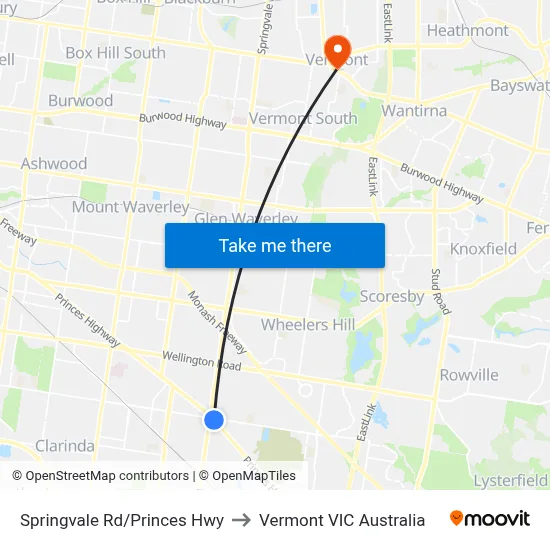 Springvale Rd/Princes Hwy to Vermont VIC Australia map