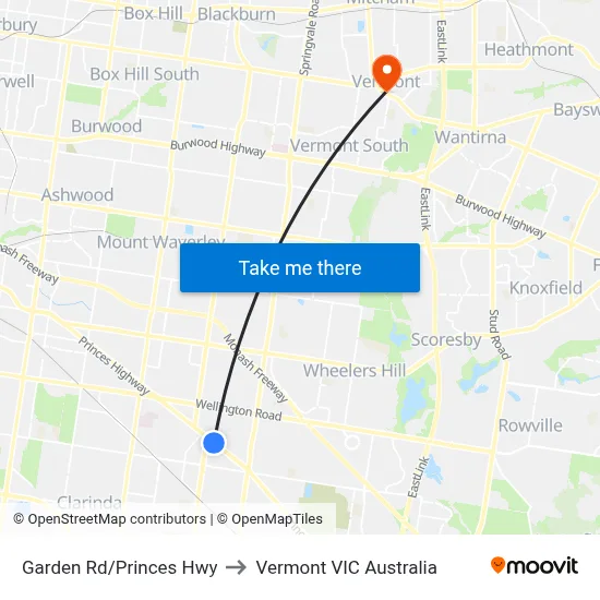 Garden Rd/Princes Hwy to Vermont VIC Australia map