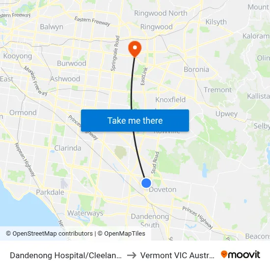 Dandenong Hospital/Cleeland St to Vermont VIC Australia map