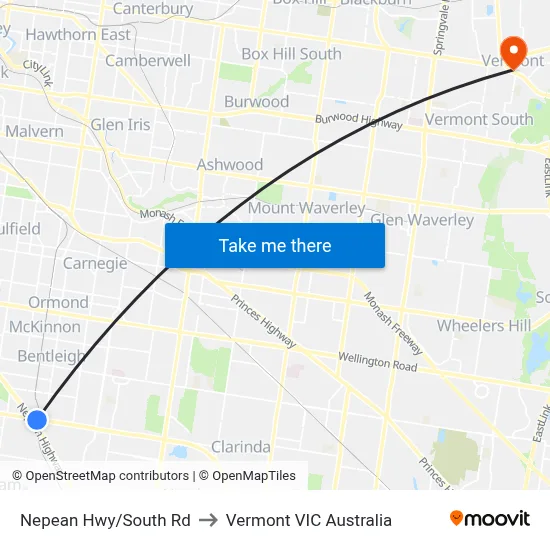 Nepean Hwy/South Rd to Vermont VIC Australia map
