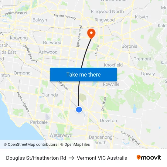 Douglas St/Heatherton Rd to Vermont VIC Australia map