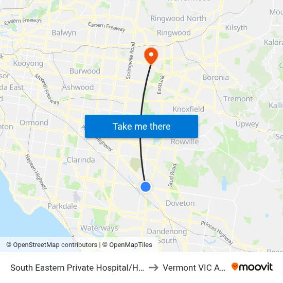 South Eastern Private Hospital/Heatherton Rd to Vermont VIC Australia map
