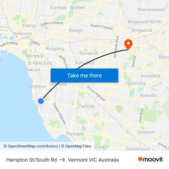 Hampton St/South Rd to Vermont VIC Australia map
