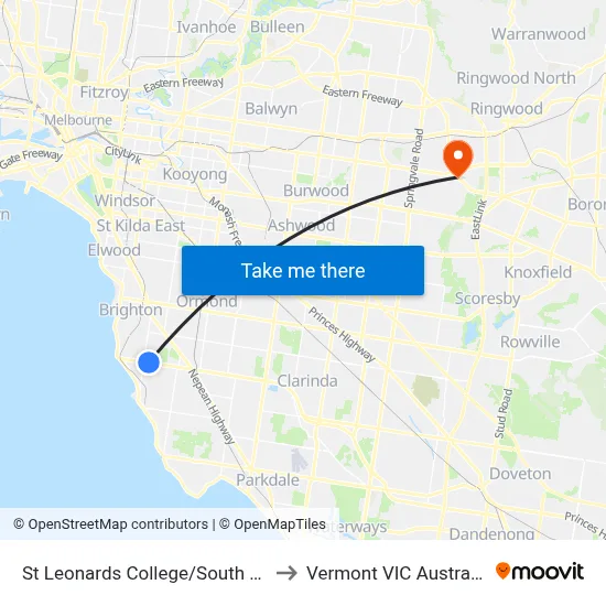 St Leonards College/South Rd to Vermont VIC Australia map