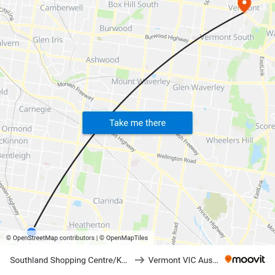 Southland Shopping Centre/Karen St to Vermont VIC Australia map