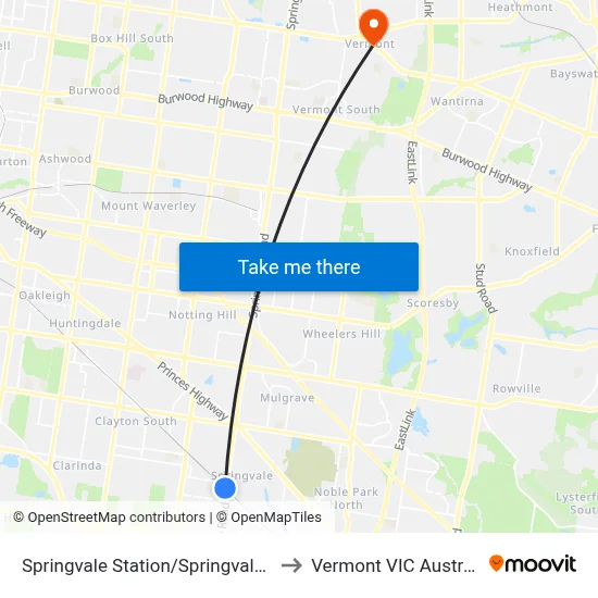 Springvale Station/Springvale Rd to Vermont VIC Australia map