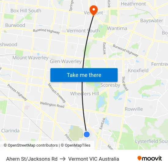 Ahern St/Jacksons Rd to Vermont VIC Australia map