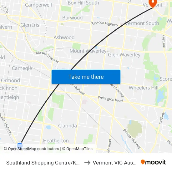 Southland Shopping Centre/Karen St to Vermont VIC Australia map