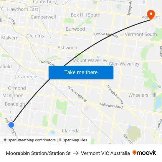 Moorabbin Station/Station St to Vermont VIC Australia map