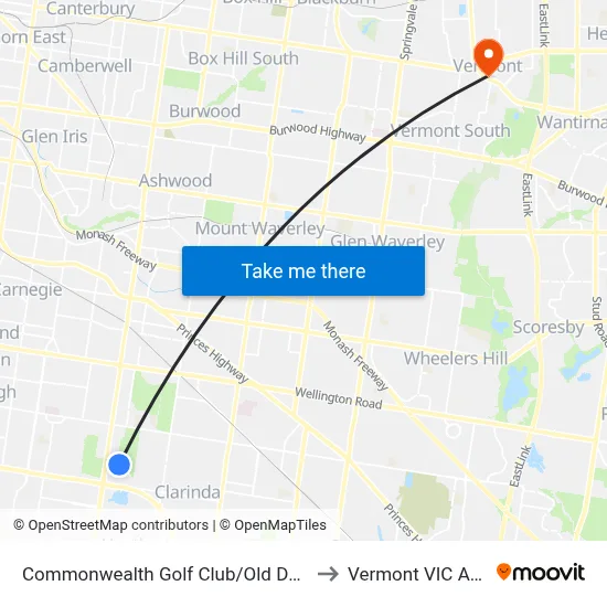 Commonwealth Golf Club/Old Dandenong Rd to Vermont VIC Australia map