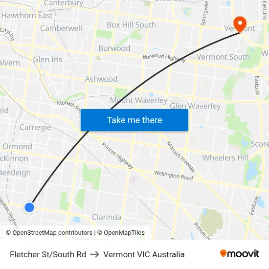 Fletcher St/South Rd to Vermont VIC Australia map