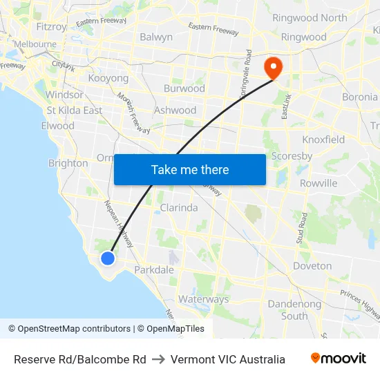 Reserve Rd/Balcombe Rd to Vermont VIC Australia map