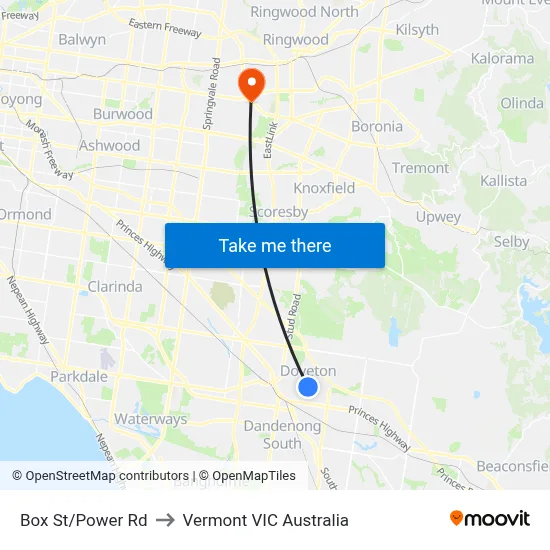 Box St/Power Rd to Vermont VIC Australia map