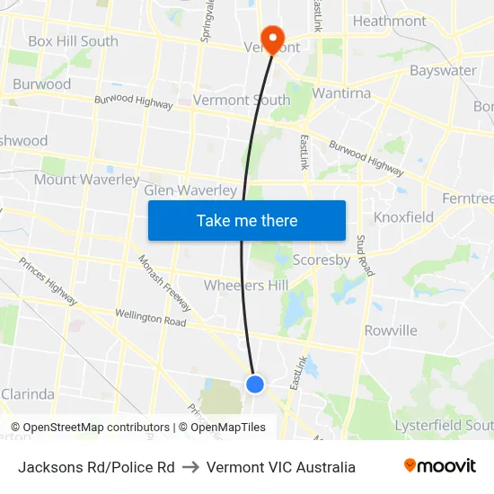 Jacksons Rd/Police Rd to Vermont VIC Australia map