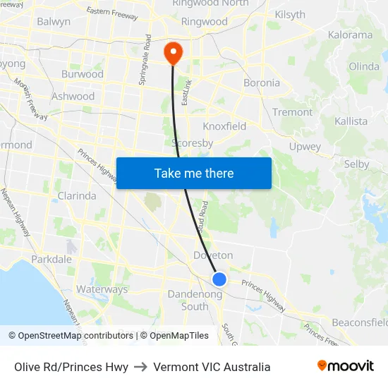 Olive Rd/Princes Hwy to Vermont VIC Australia map