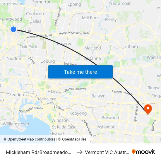 Mickleham Rd/Broadmeadows Rd to Vermont VIC Australia map