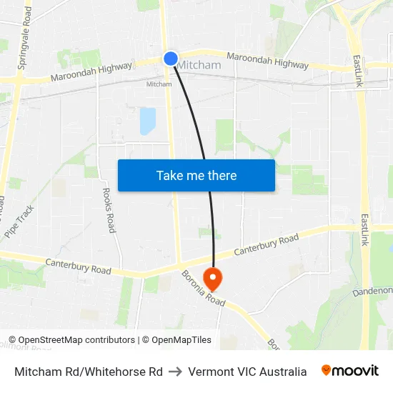 Mitcham Rd/Whitehorse Rd to Vermont VIC Australia map