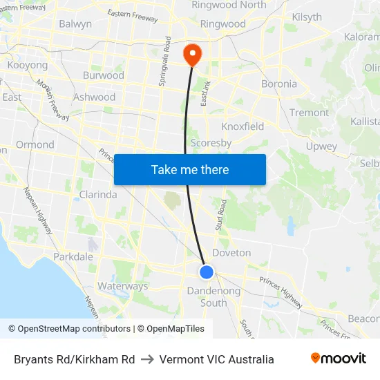 Bryants Rd/Kirkham Rd to Vermont VIC Australia map
