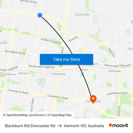Blackburn Rd/Doncaster Rd to Vermont VIC Australia map