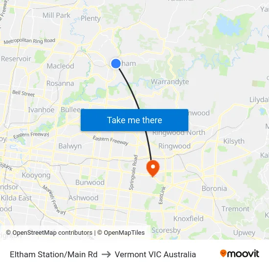 Eltham Station/Main Rd to Vermont VIC Australia map