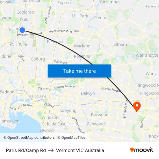 Paris Rd/Camp Rd to Vermont VIC Australia map