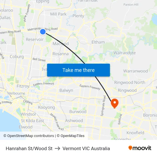 Hanrahan St/Wood St to Vermont VIC Australia map