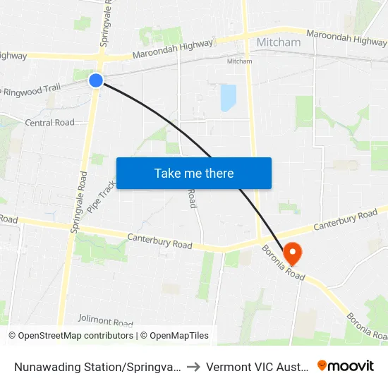 Nunawading Station/Springvale Rd to Vermont VIC Australia map