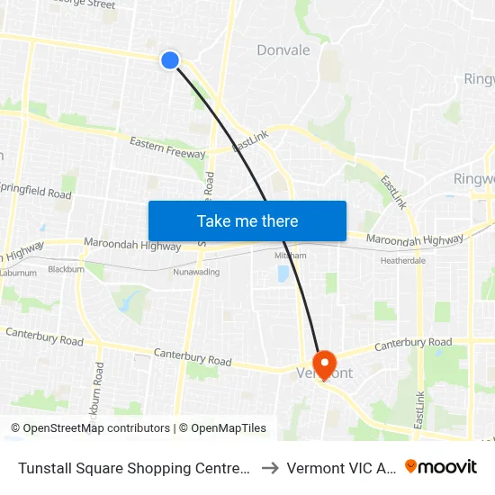 Tunstall Square Shopping Centre/Doncaster Rd to Vermont VIC Australia map
