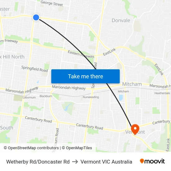 Wetherby Rd/Doncaster Rd to Vermont VIC Australia map