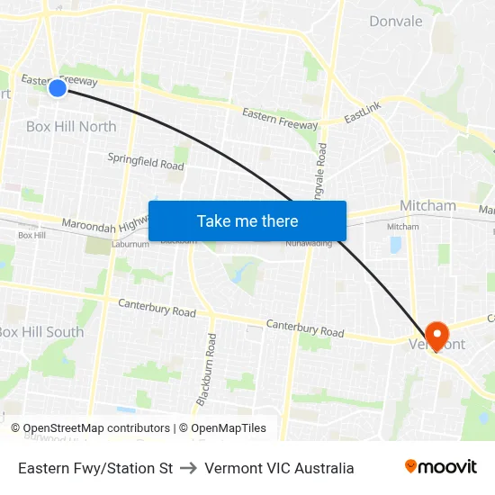 Eastern Fwy/Station St to Vermont VIC Australia map