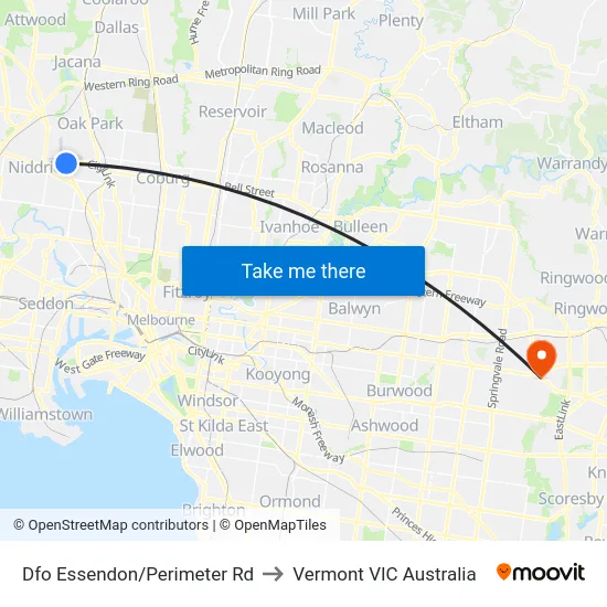 Dfo Essendon/Perimeter Rd to Vermont VIC Australia map